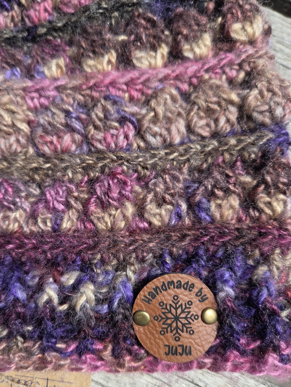Artisan Handmade Warm Wool Blend "Berry Cobbler" Slouchy Crochet Boho Beanie Hat - Picture 3 of 7